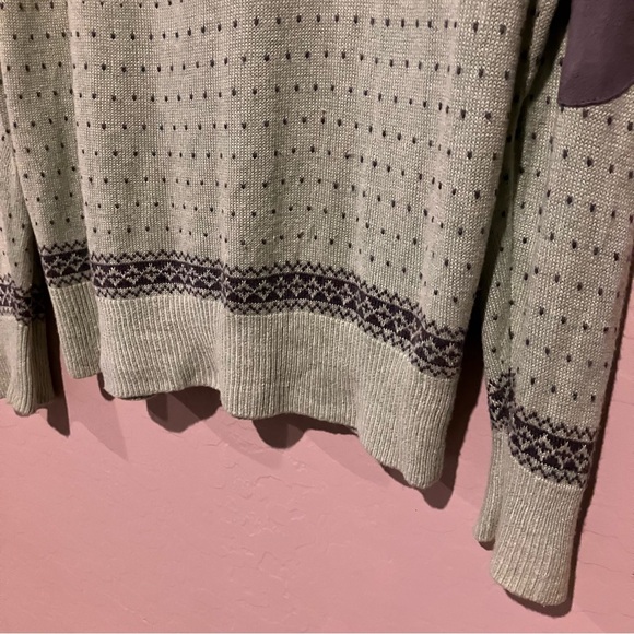Born Silk Cashmere Fair Isle Green Quarter Zip Sweater Elbow Patches Men's Sz M - Picture 11 of 15